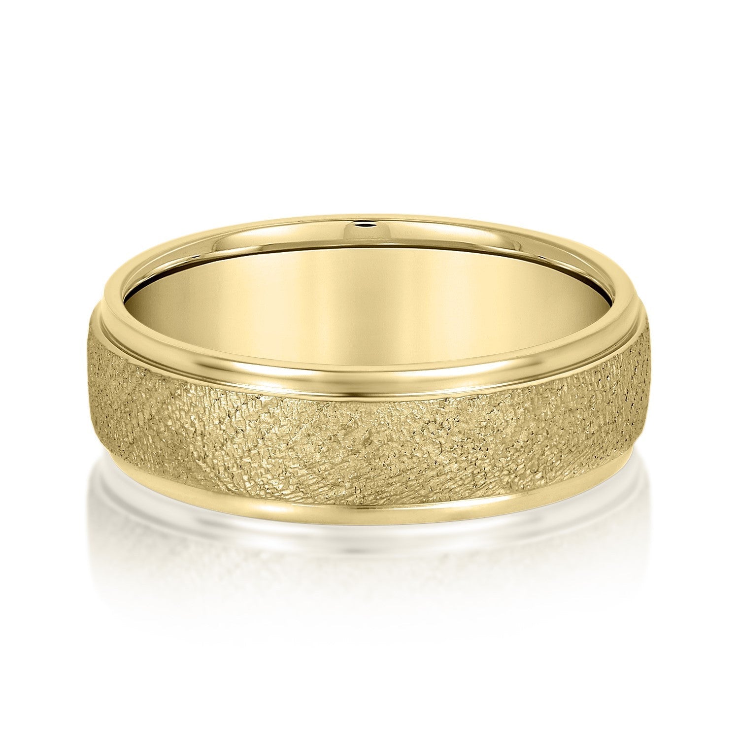 14K Yellow Gold Men's 6MM Beveled Wedding Ring With Sandblasted Finish