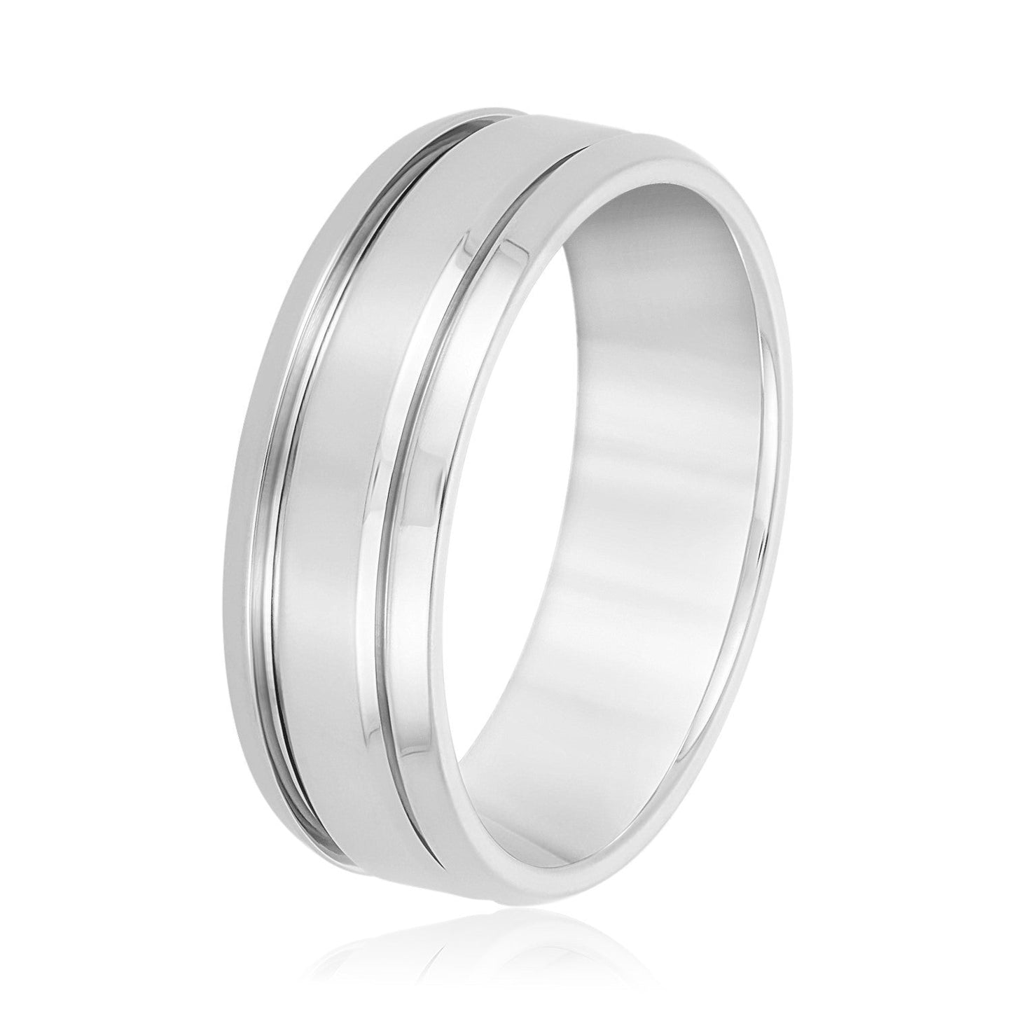 14K White Gold Men's 6MM Beveled Wedding Ring