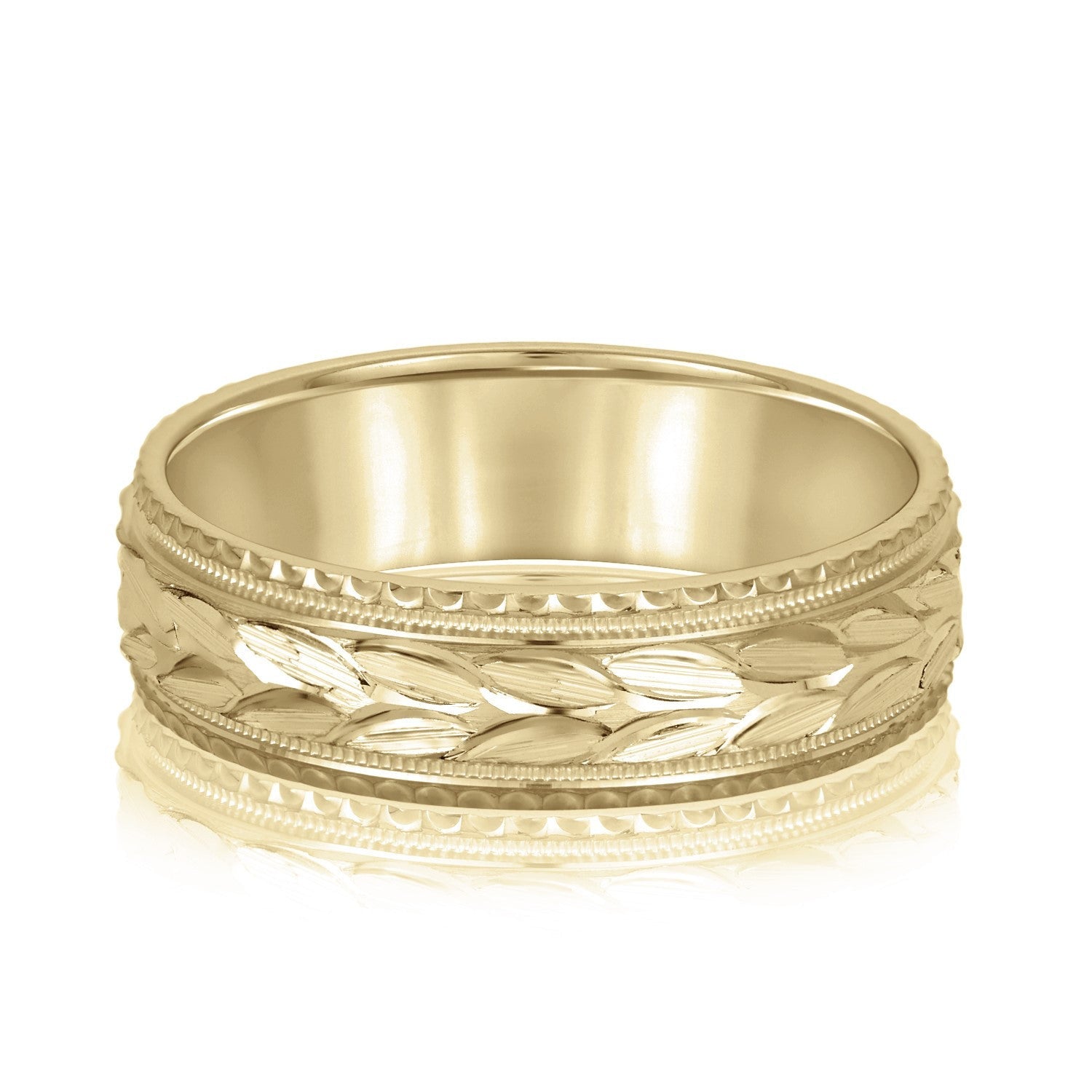 14K Yellow Gold Men's 6MM Wedding Ring With Engraved Accents 