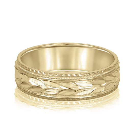 14K Yellow Gold Men's 6MM Wedding Ring With Engraved Accents 