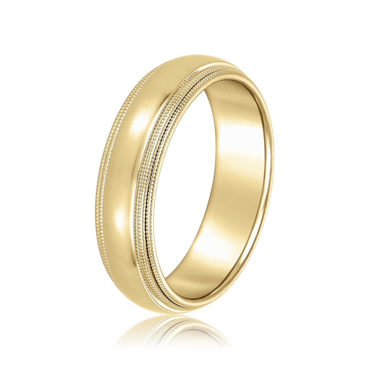 14K Yellow Gold Men's 6MM Domed Wedding Ring With Milgrain Edges 