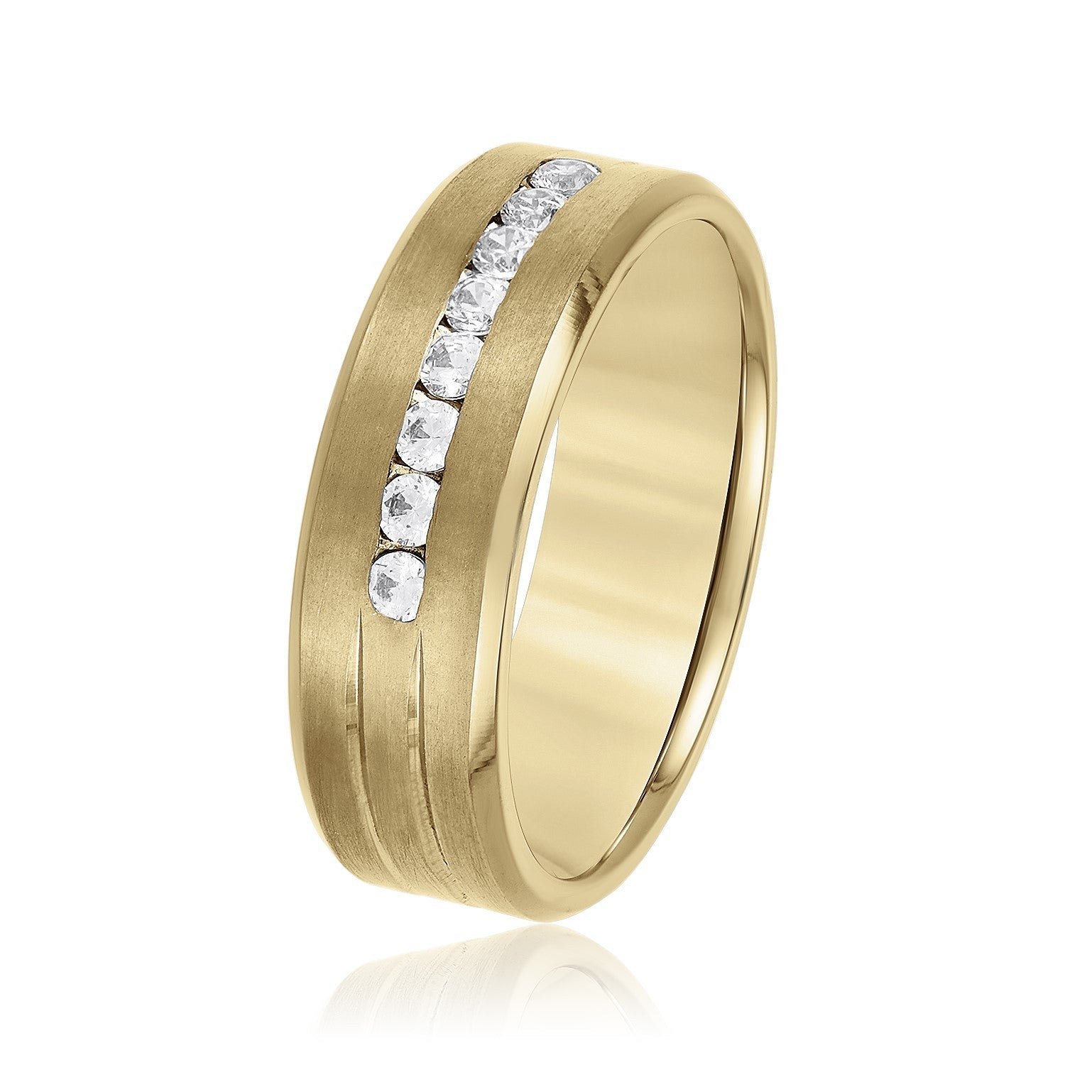 14K Yellow Gold Men's 6MM Channel Set Diamond Wedding Ring With Brushed Finish (.33ctw)