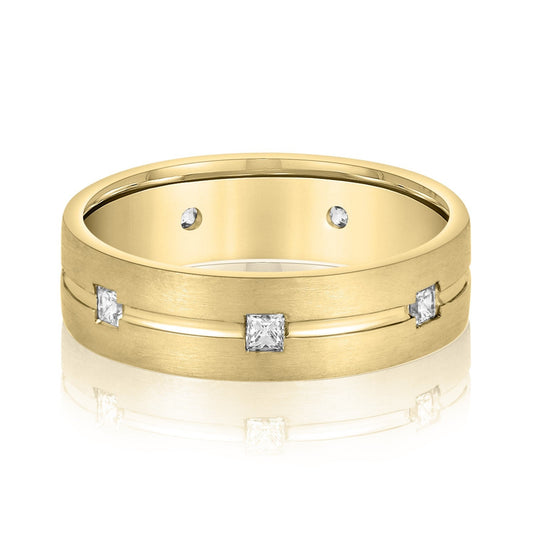 14K Yellow Gold Men's 6MM Wedding Eternity Ring With Princess Cut Diamonds (.50ctw) 