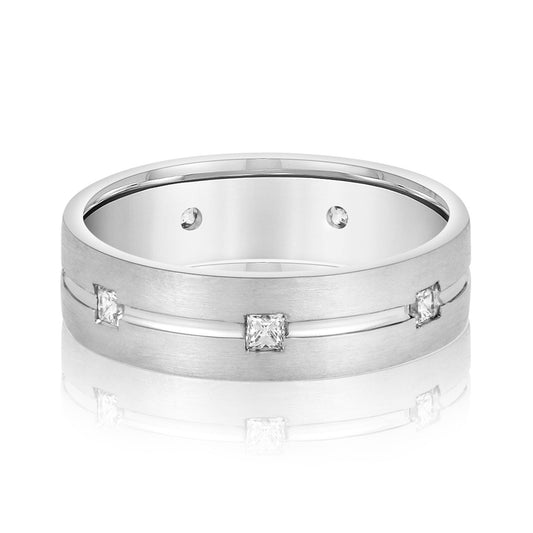 14K White Gold Men's 6MM Wedding Eternity Ring With Princess Cut Diamonds (.50ctw) 