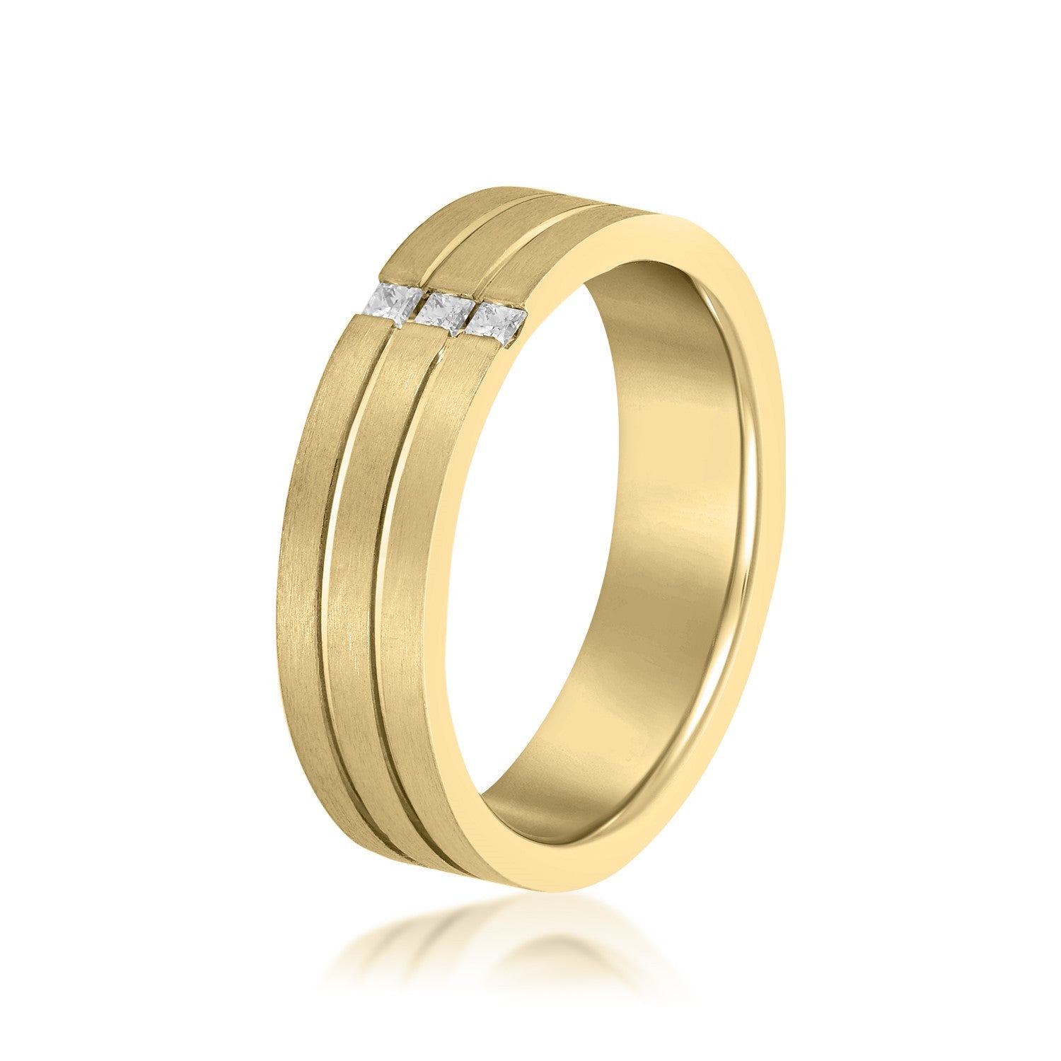 14K Yellow Gold Men's 6MM Wedding Ring With Vertical Princess Cut Channel Set Diamonds (.10ctw)