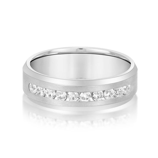 14K White Gold Men's 6MM Beveled Channel Set Wedding Ring (.50ctw)